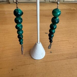 NWOT- Handcrafted green beaded hanging hook style earrings Never worn!